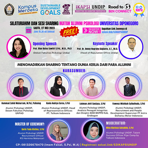 S3 IKAPSI: Silaturahmi Dan Sesi Sharing Ikatan Alumni Psikologi Universitas Diponegoro (ROAD TO BEN CONNECT)